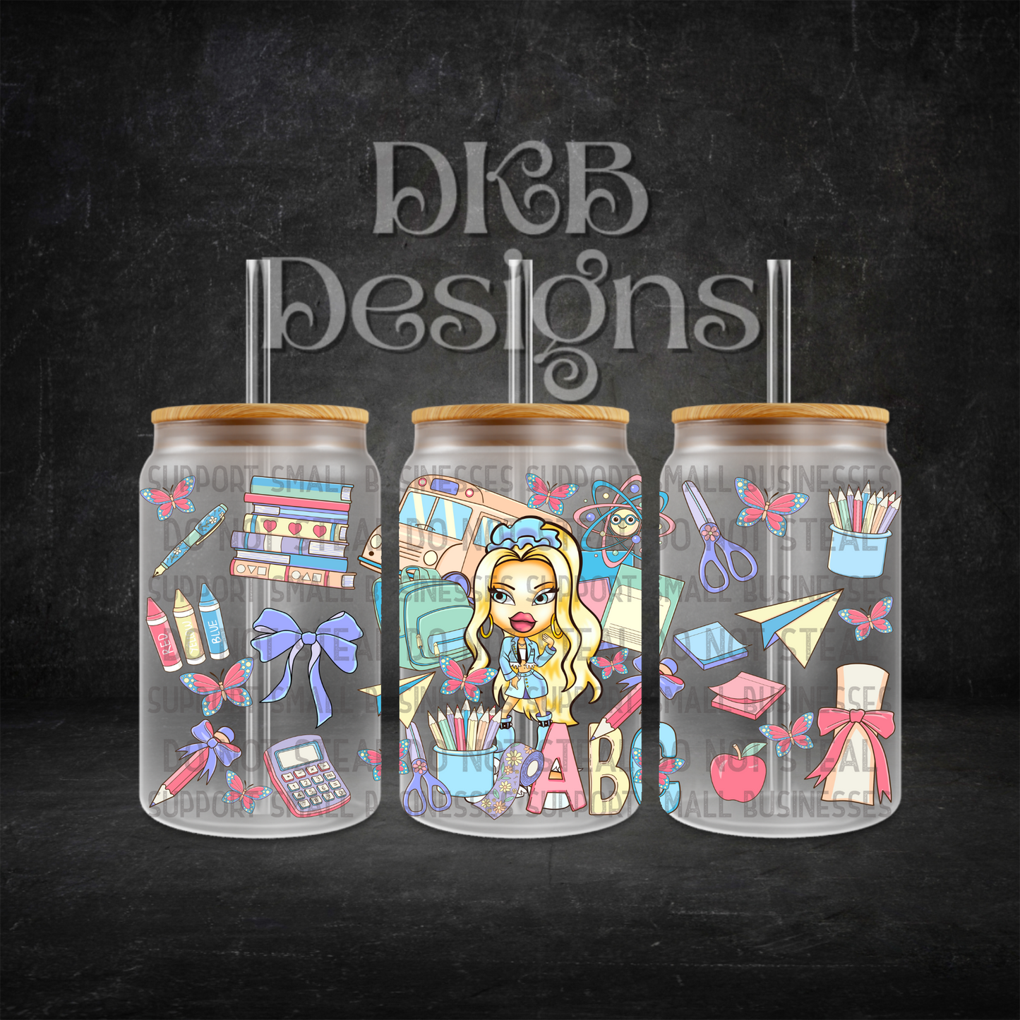 School 16oz glass can UV DTF