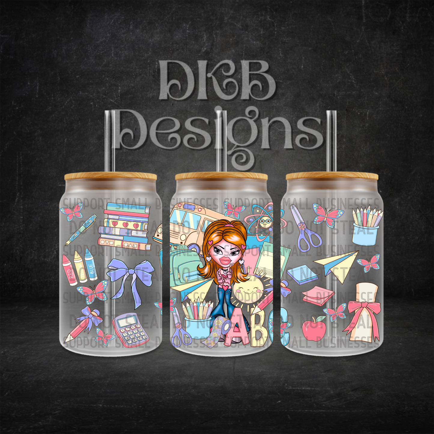 School 16oz glass can UV DTF