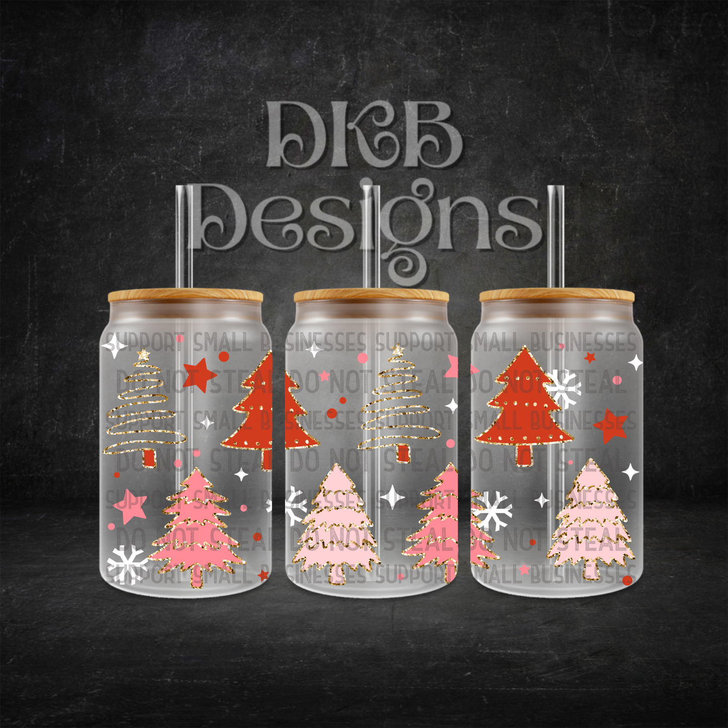 Trees 16oz glass can UV DTF