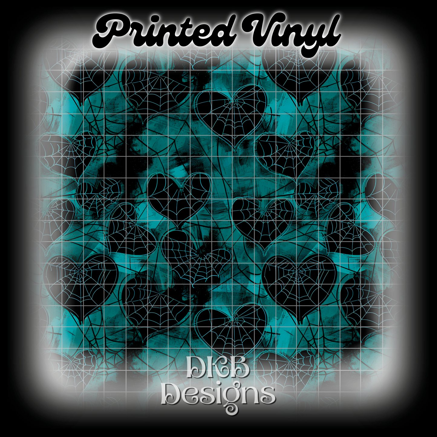 Spiderweb hearts teal Printed Vinyl