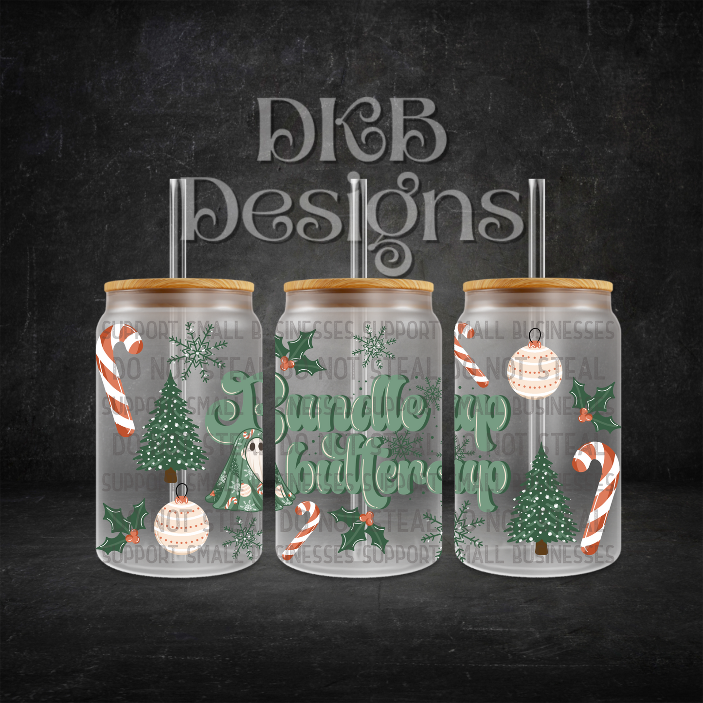 Bundle up buttercup green 16oz glass can UV DTF