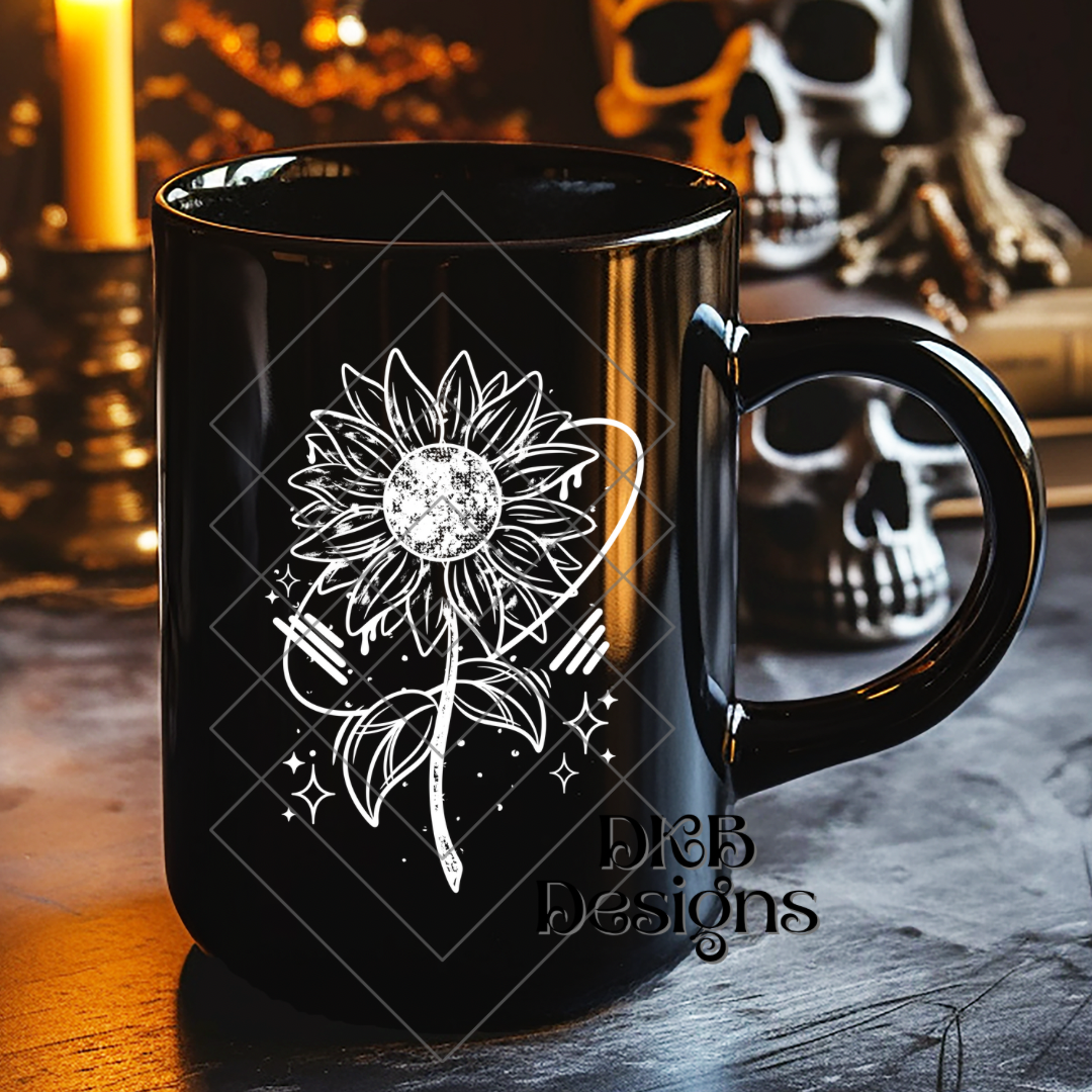 Linework sunflower white UV DTF