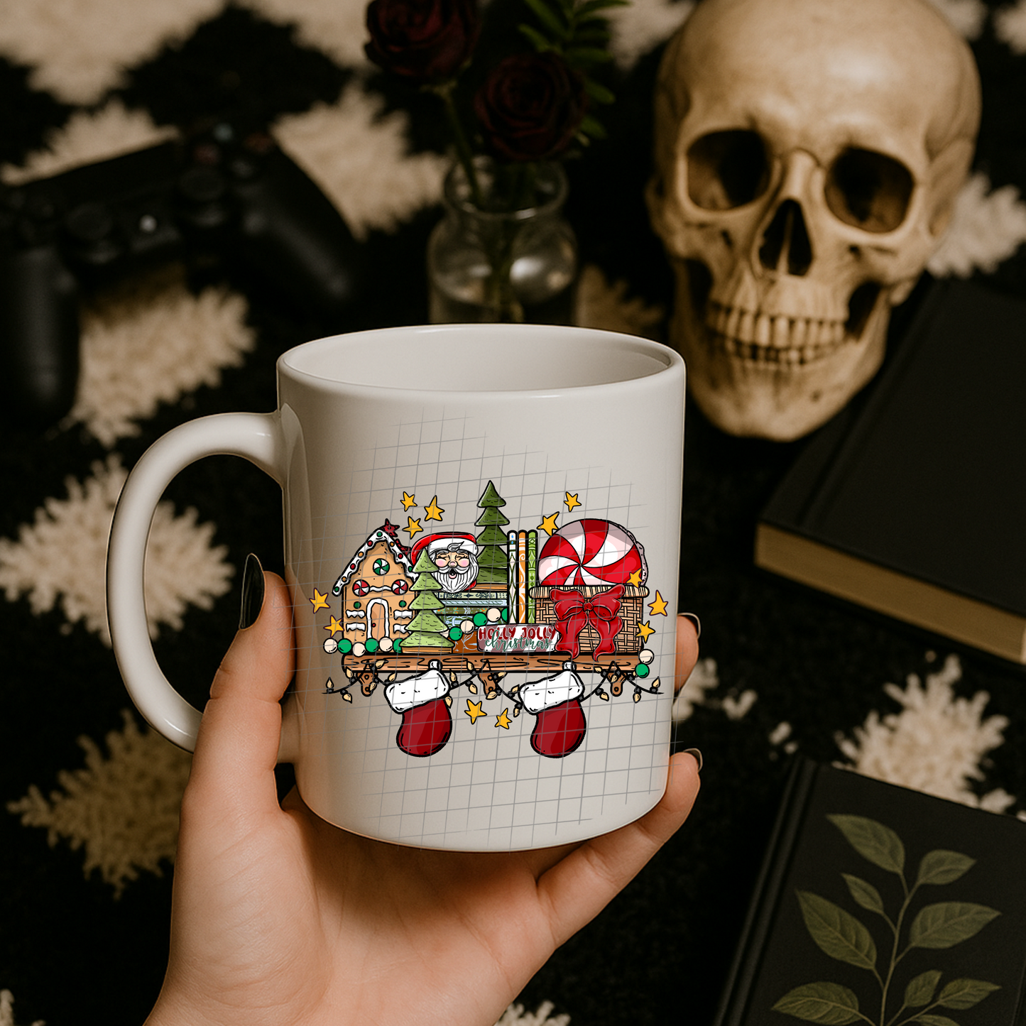 Christmas bookshelf UV DTF