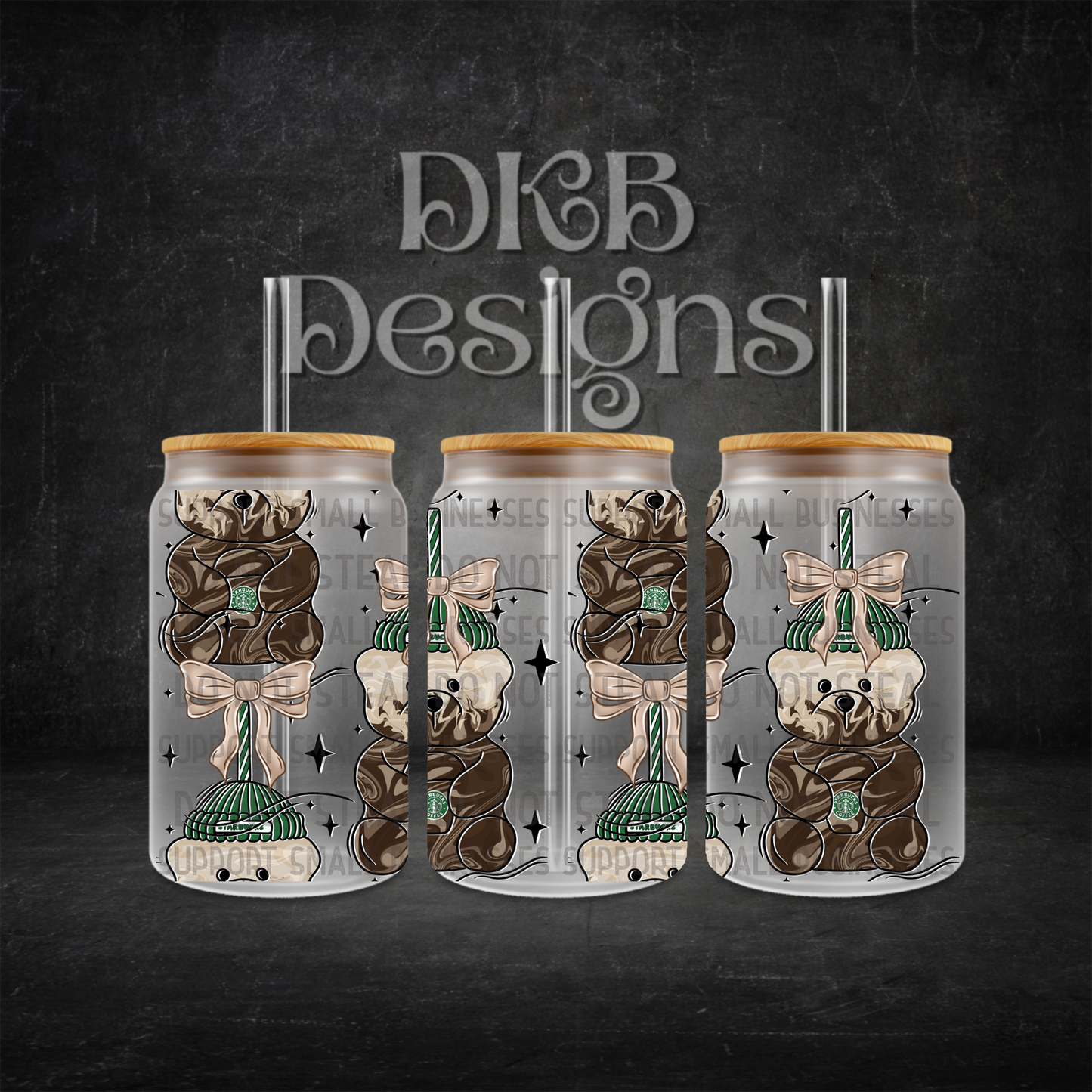 Bitter bear 16oz glass can UV DTF