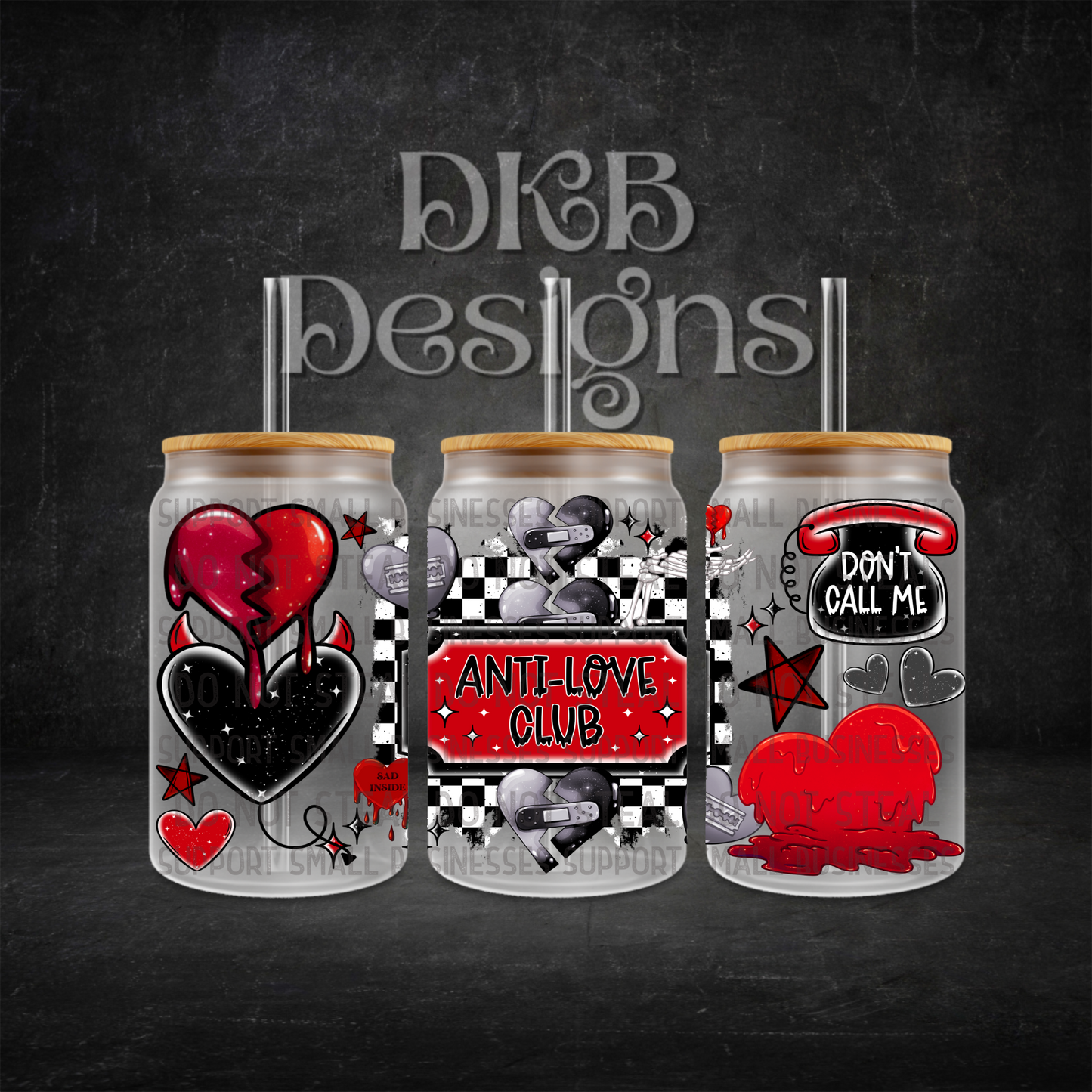 Anti love 16oz glass can UV DTF