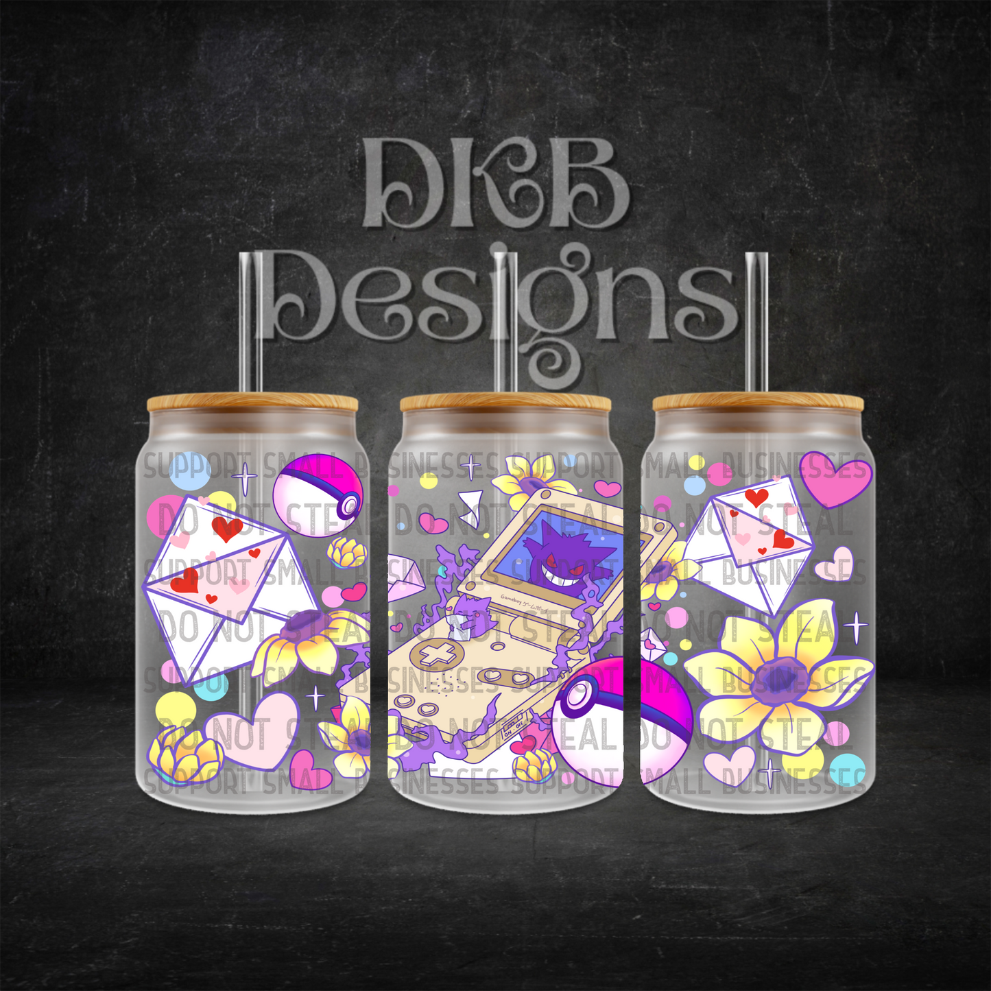 Vday poke 16oz glass can UV DTF