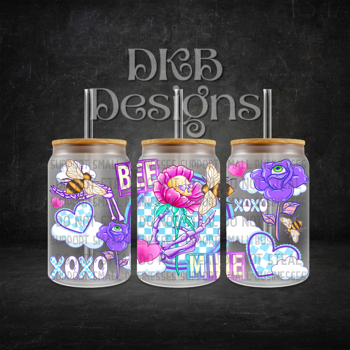 Bee mine 16oz glass can UV DTF