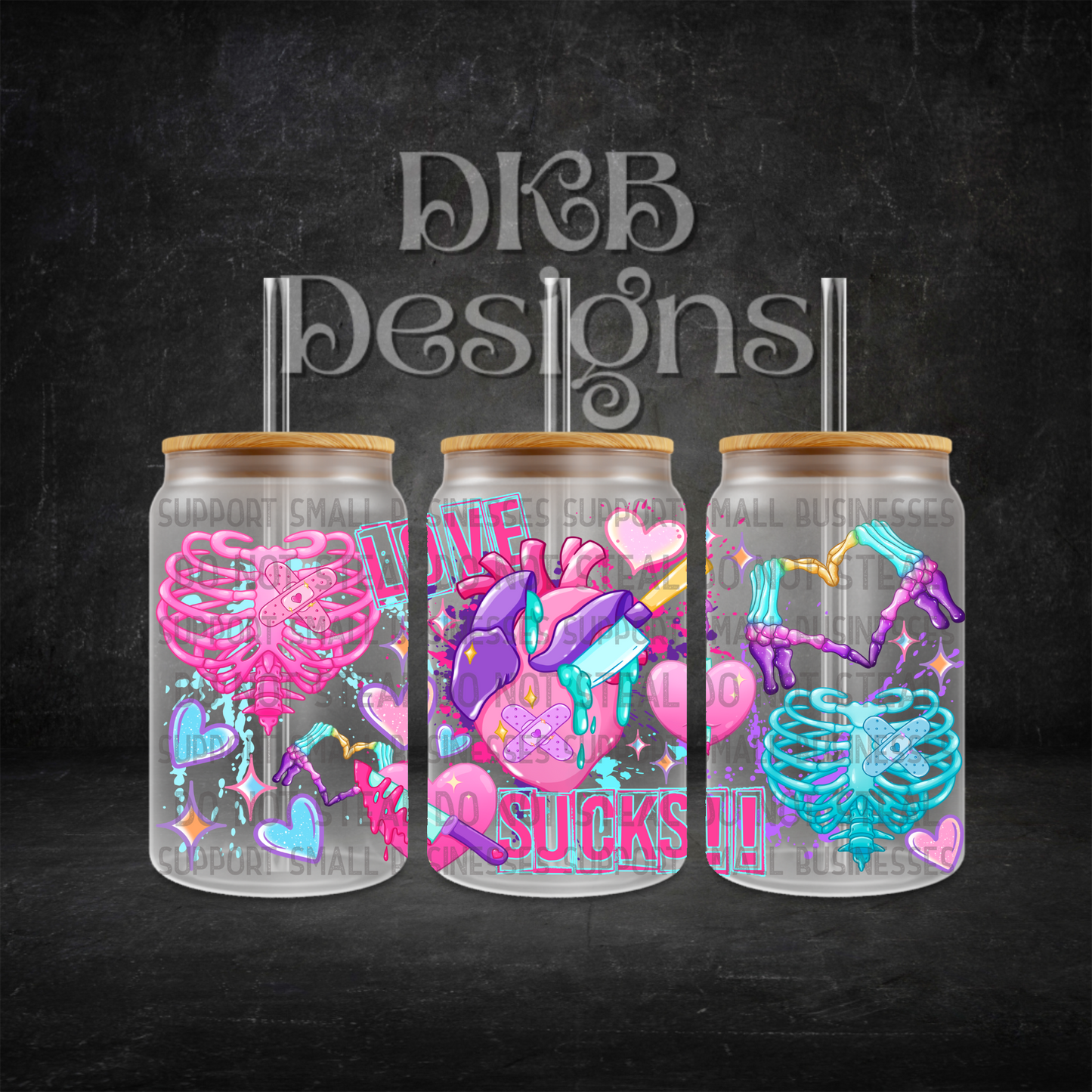 Love sucks 16oz glass can UV DTF