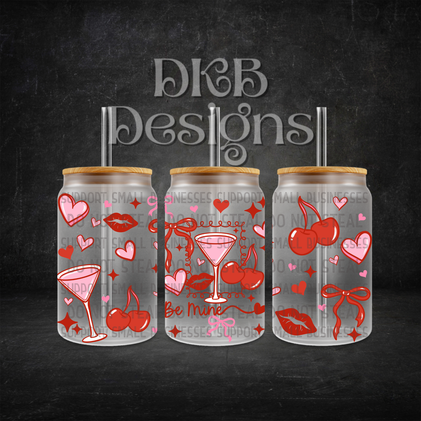 Be mine martini 16oz glass can UV DTF