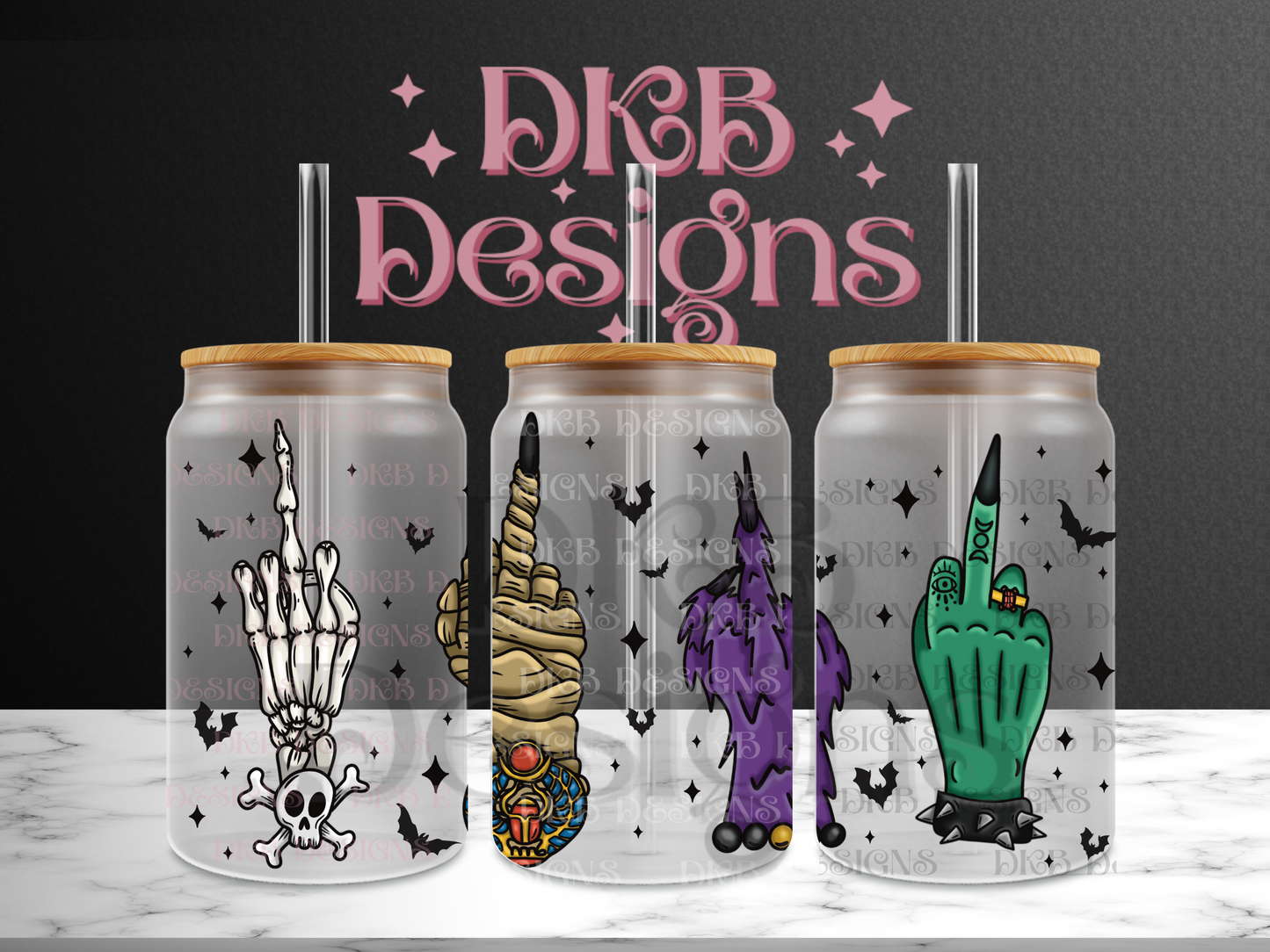 Spooky middle fingers 16oz glass can UV DTF