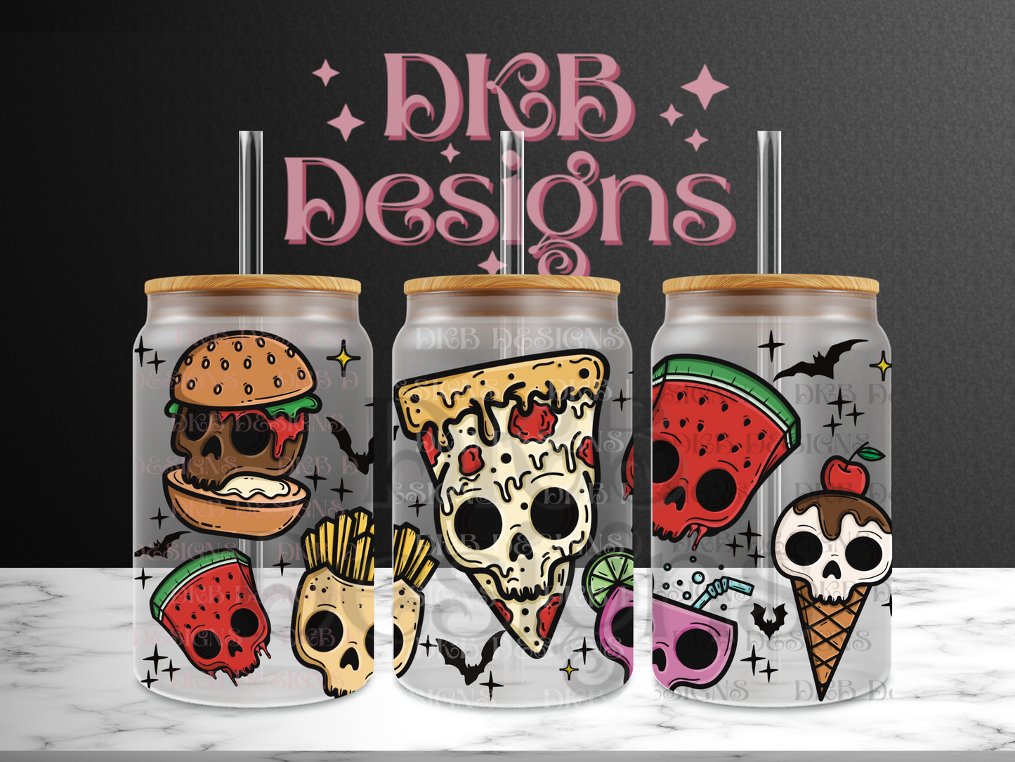 Skull foods 2 16oz glass can UV DTF