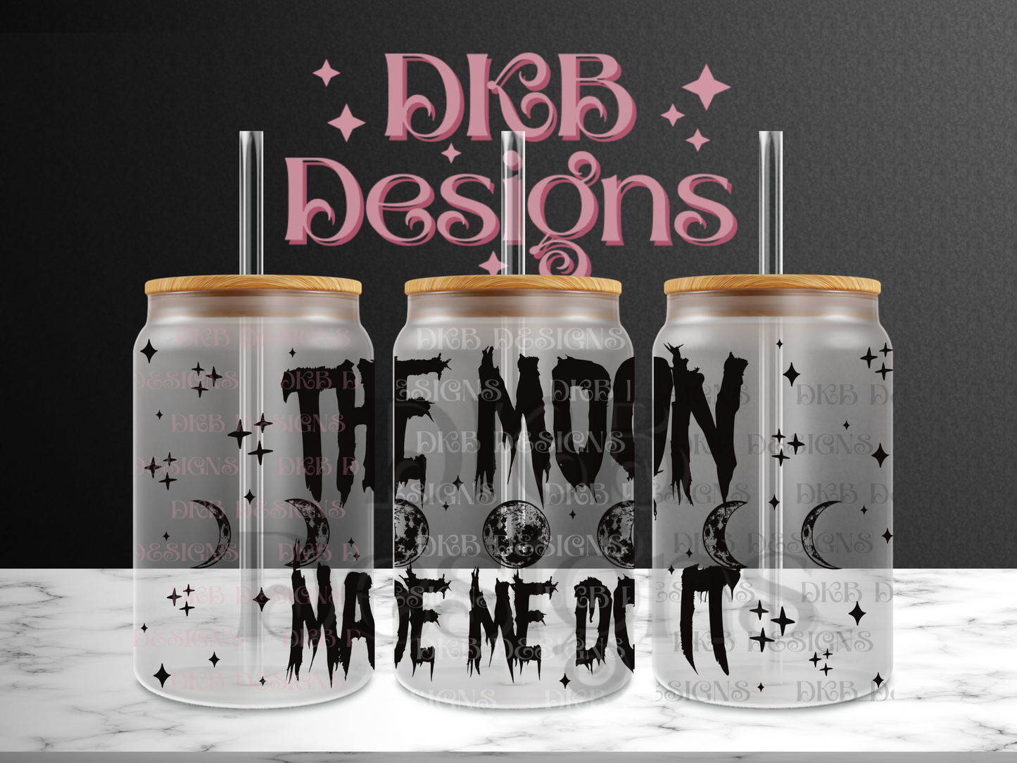 The moon made me do it 16oz glass can UV DTF