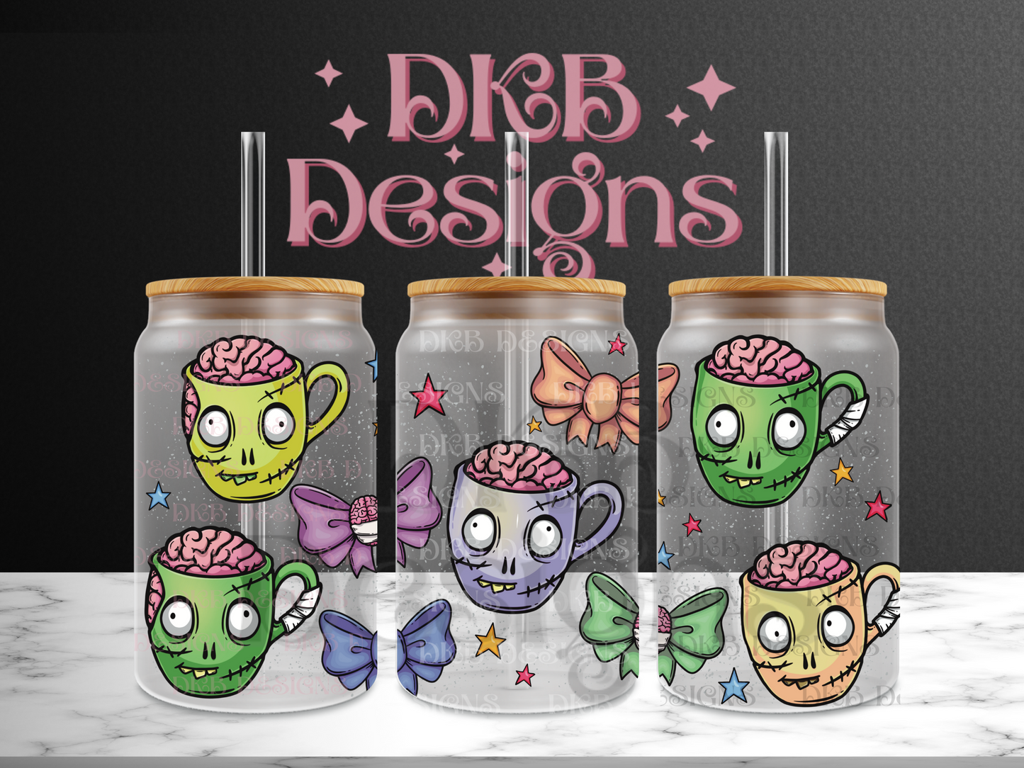 Brains & bows 16oz glass can UV DTF