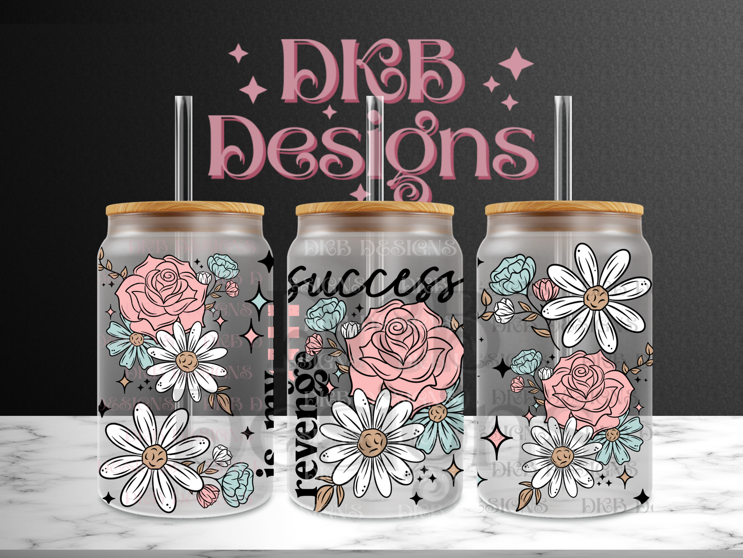 Success is my revenge 16oz glass can UV DTF
