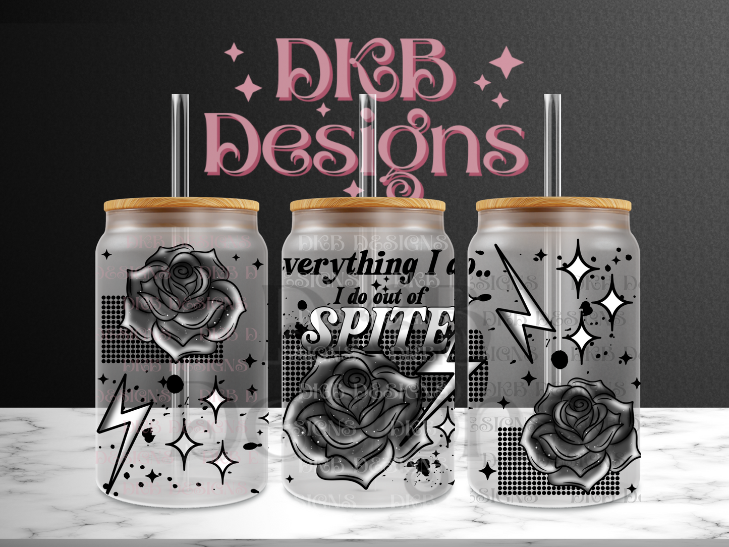 Spite 16oz glass can UV DTF