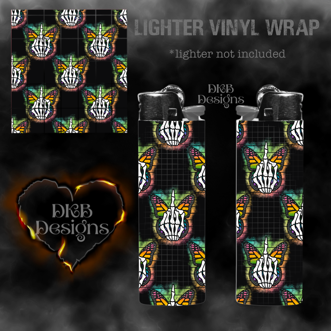 Rainbow butterfly middle finger lighter vinyl wrap