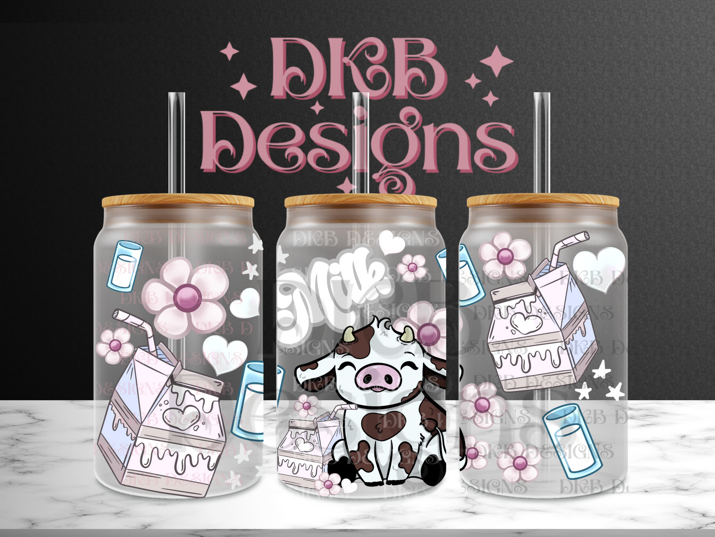 Milk cow 16oz glass can UV DTF