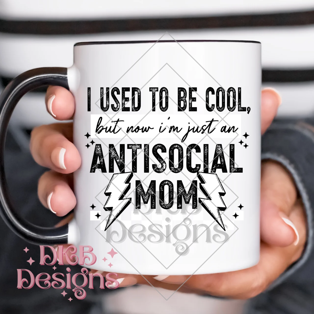 Antisocial mom black UV DTF