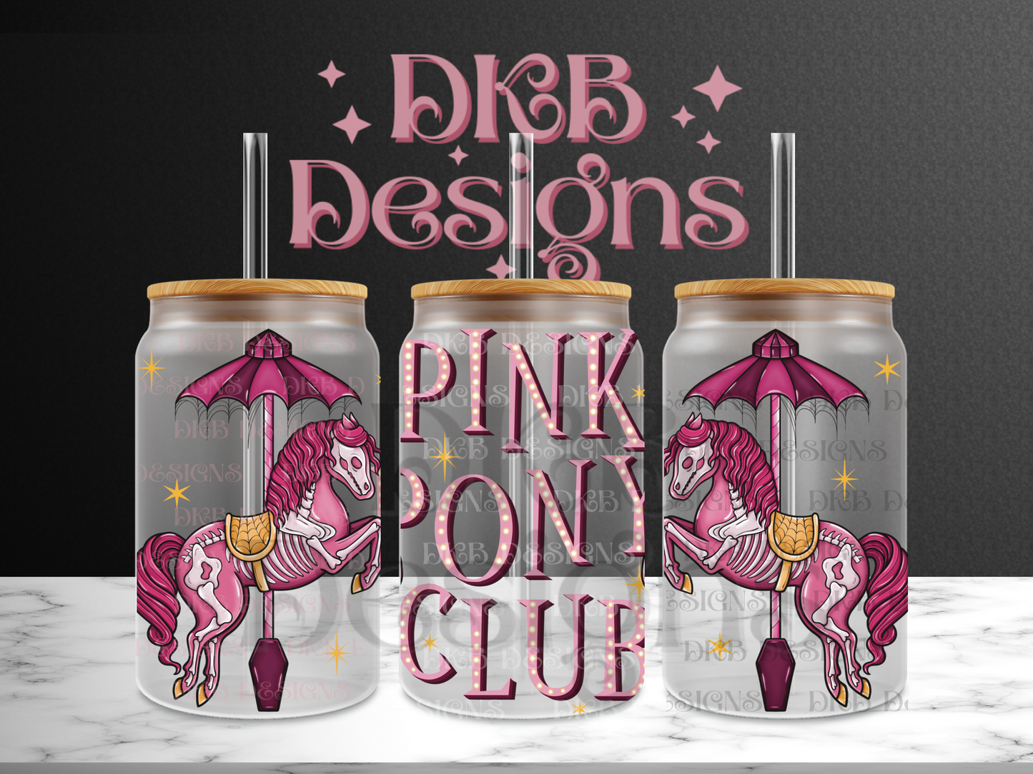 Pink pony club 16oz glass can UV DTF