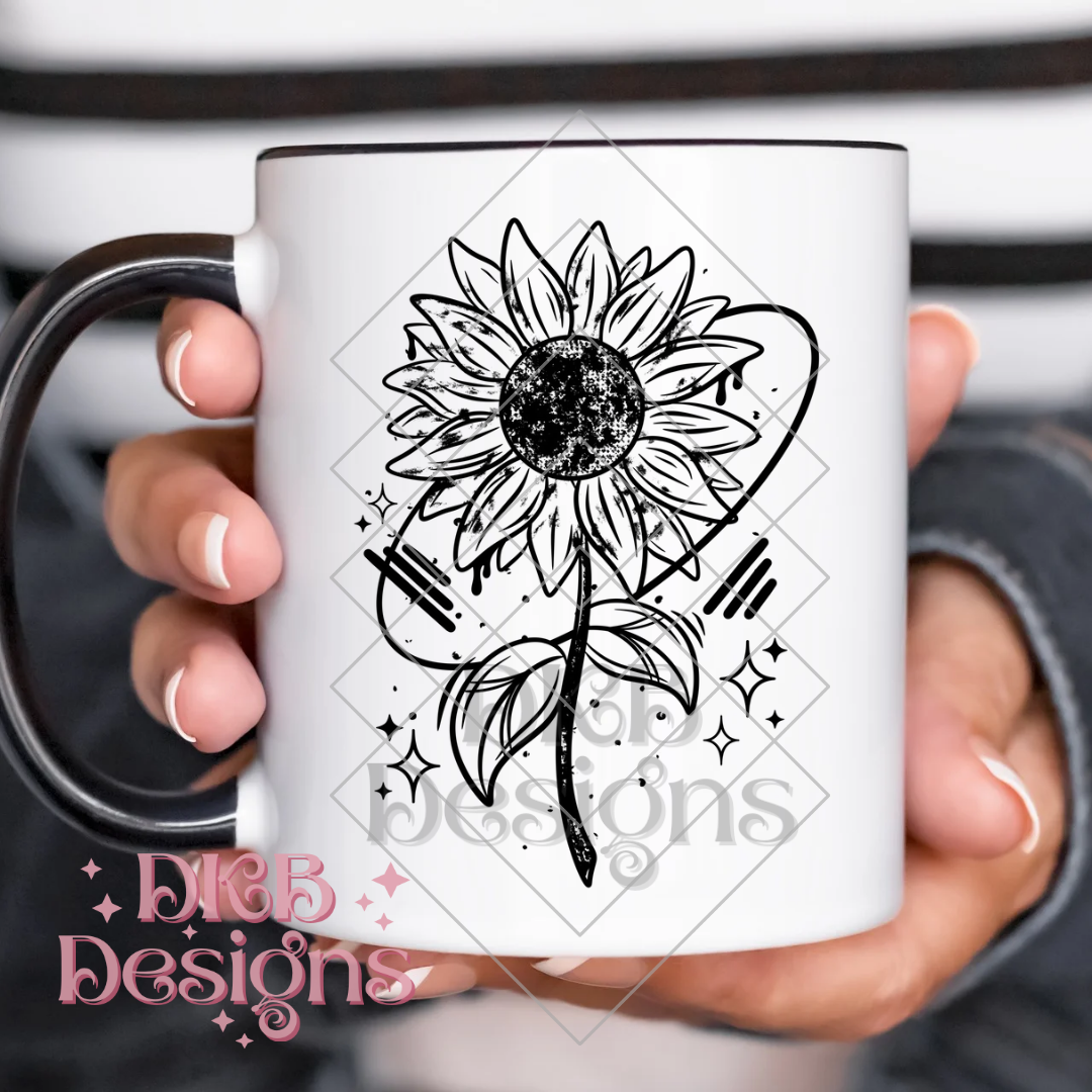 Linework sunflower black UV DTF