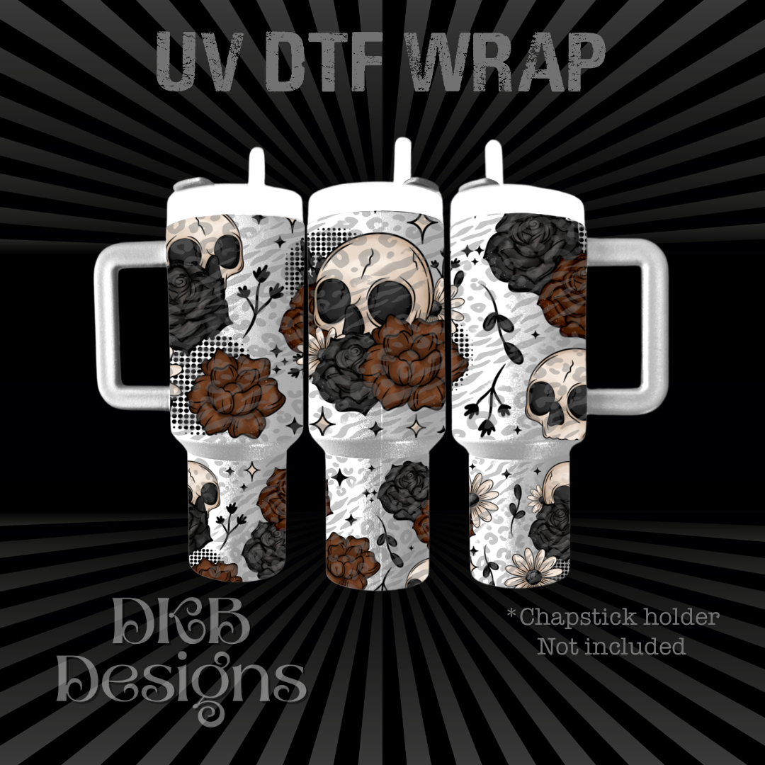 Dark floral skull Chapstick holder UV DTF
