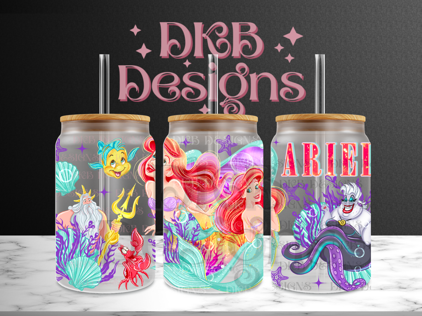 Mermaid 16oz glass can UV DTF