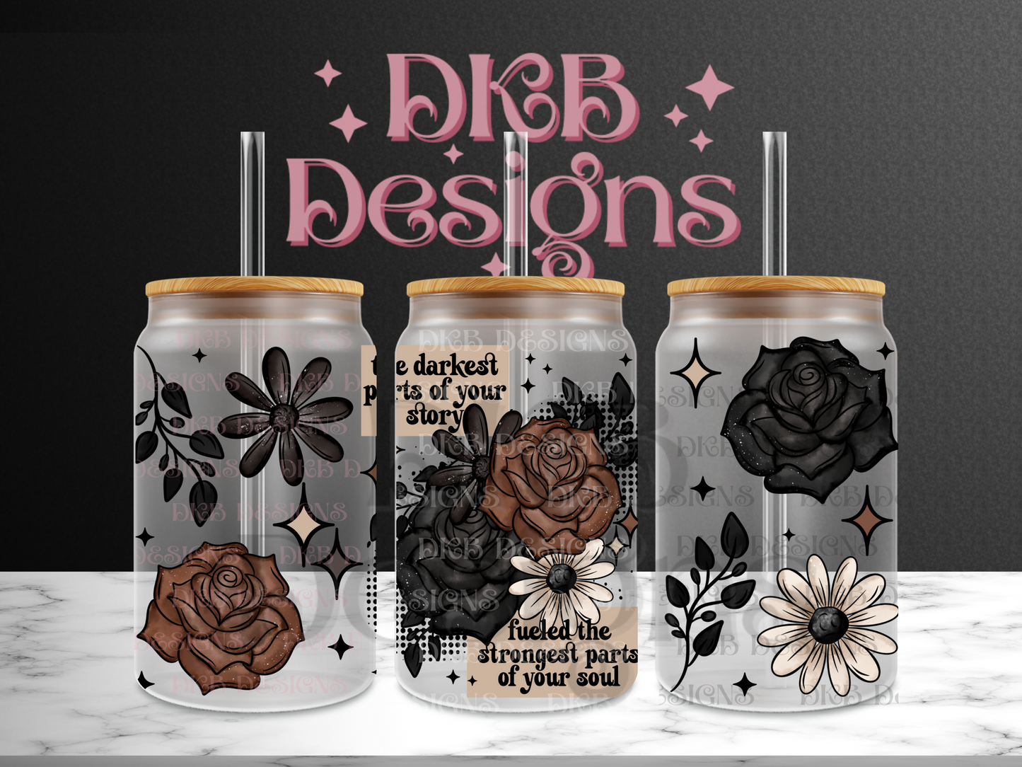 The darkest parts 16oz glass can UV DTF