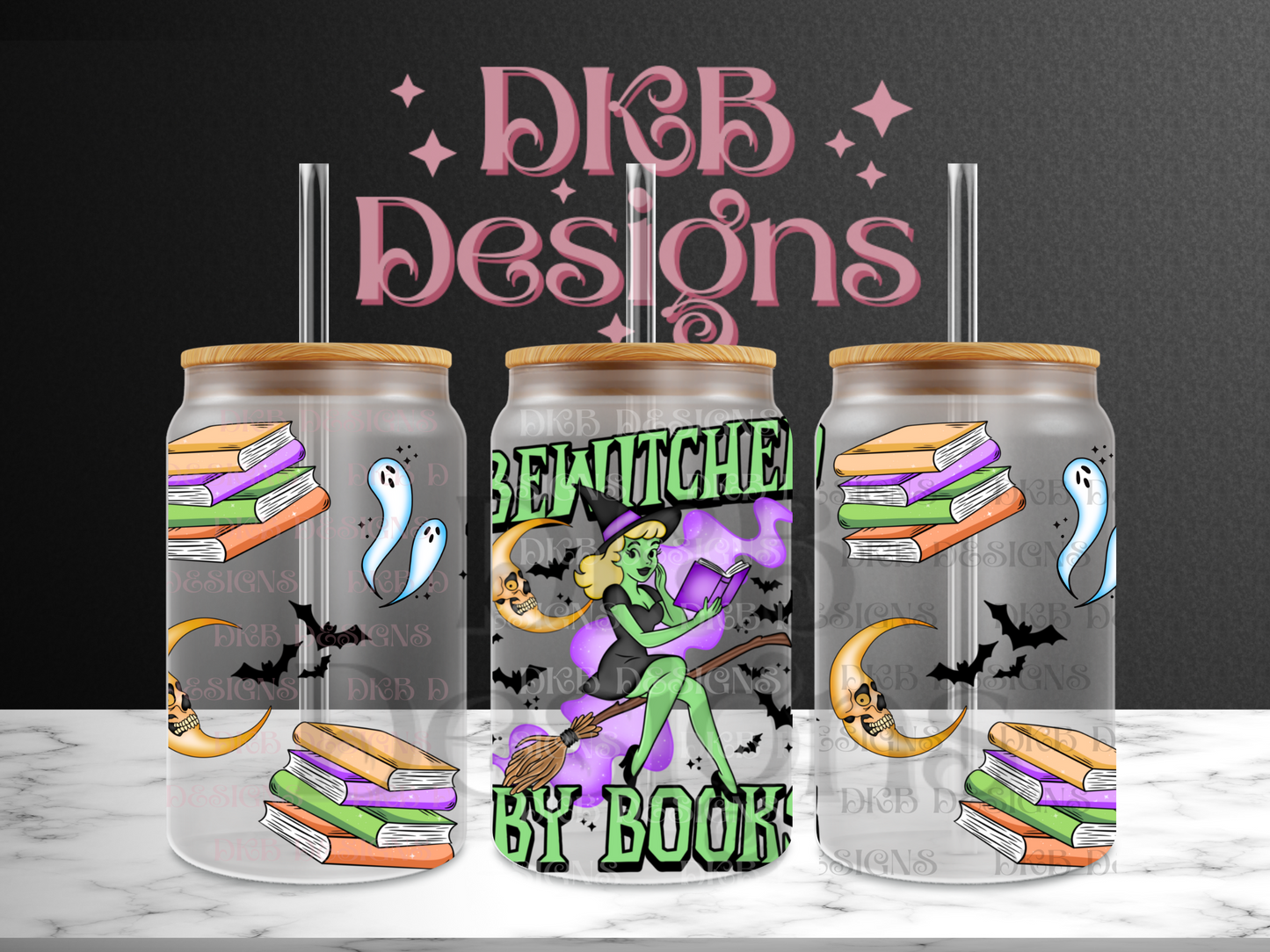 Bewitched by reading 16oz glass can UV DTF