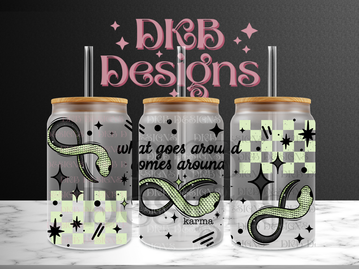 Karma 16oz glass can UV DTF