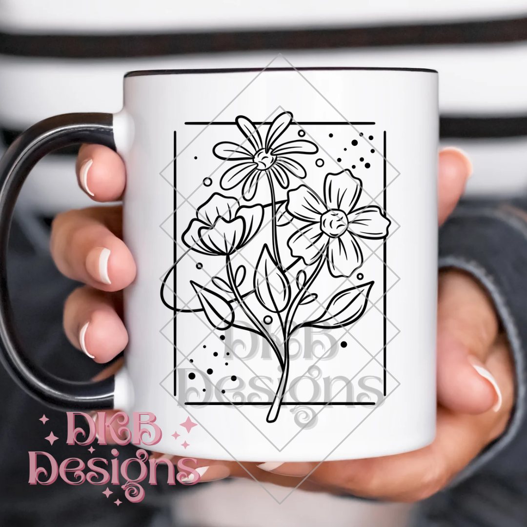 Linework floral black UV DTF