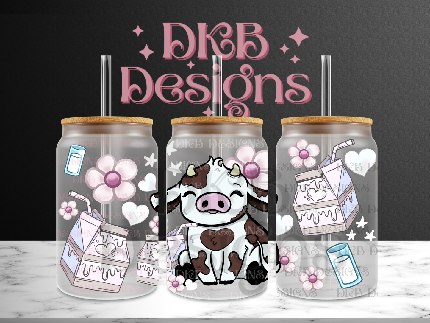 Cow 16oz glass can UV DTF