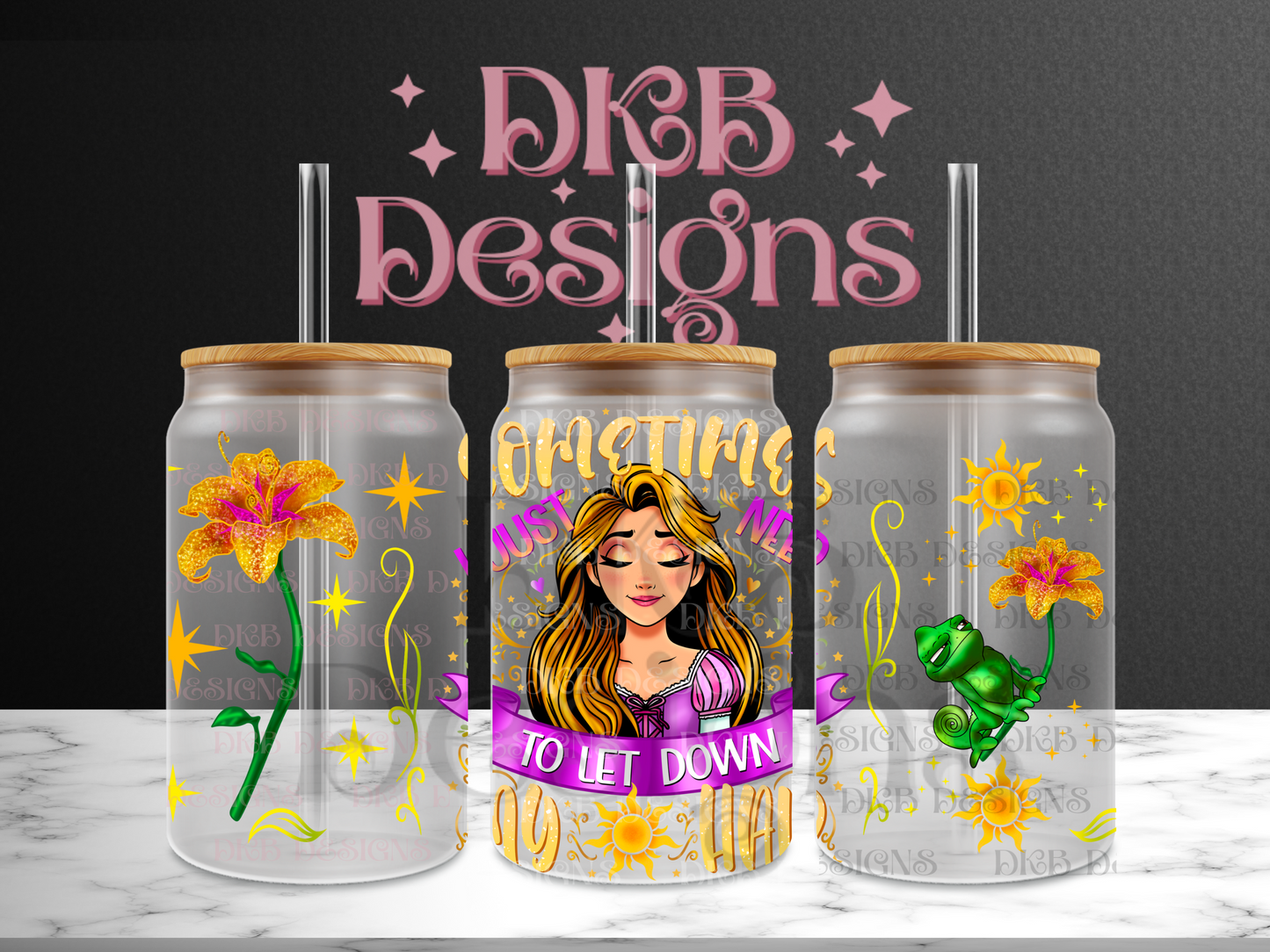 Let down my hair 16oz glass can UV DTF