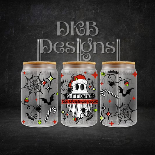 Summoning Christmas spirit 16oz glass can UV DTF