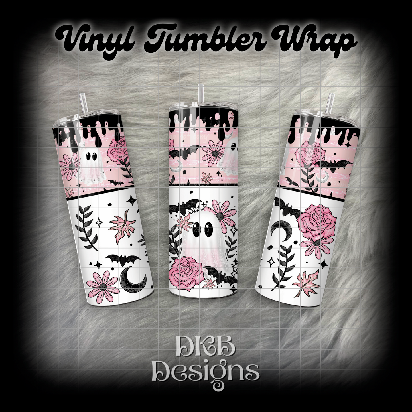 Pink floral ghost vinyl tumbler wrap