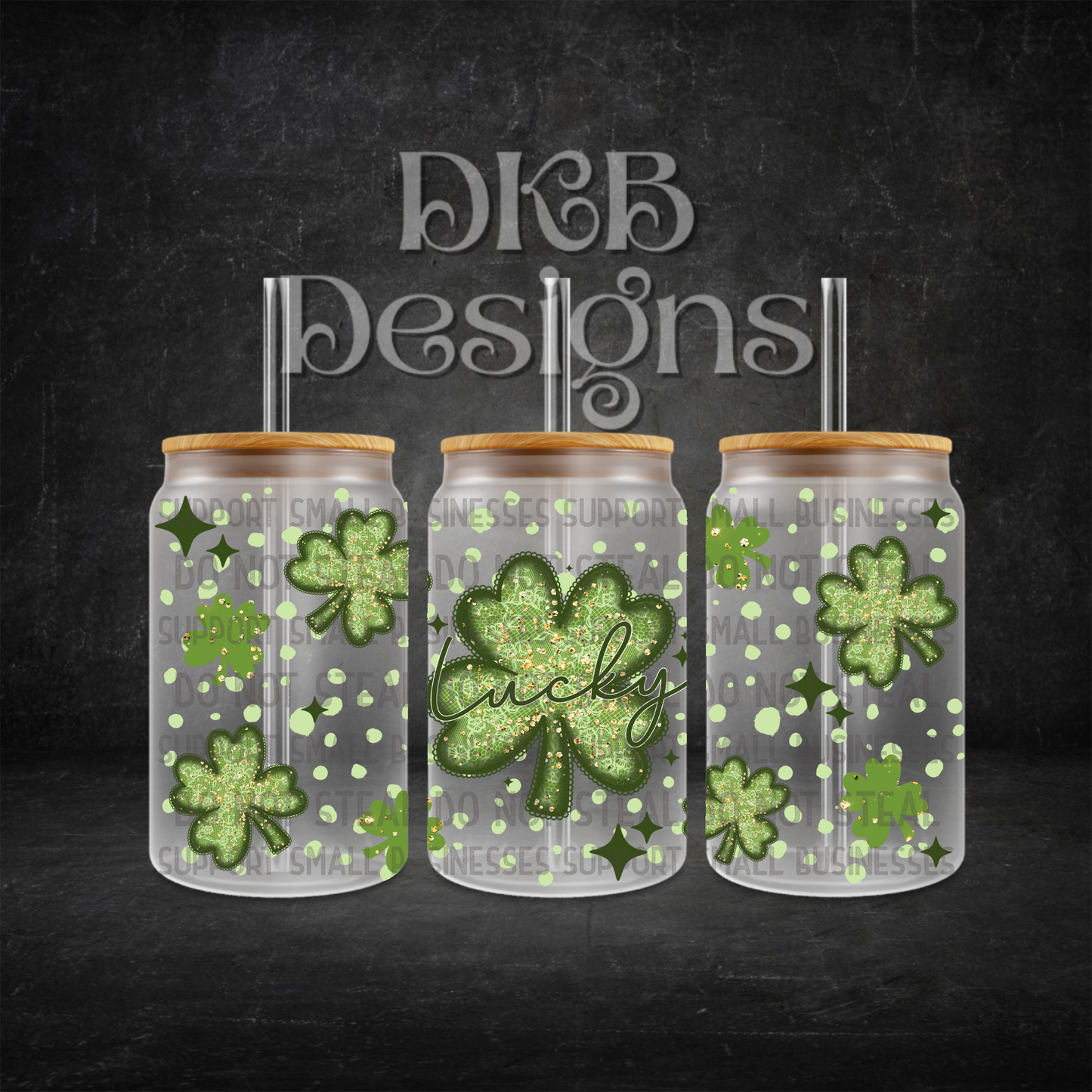 Sparkle lace shamrock 16oz glass can UV DTF