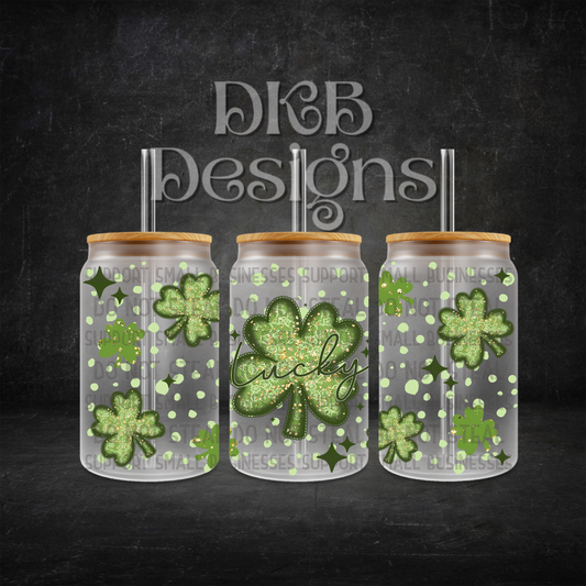 Sparkle lace shamrock 16oz glass can UV DTF