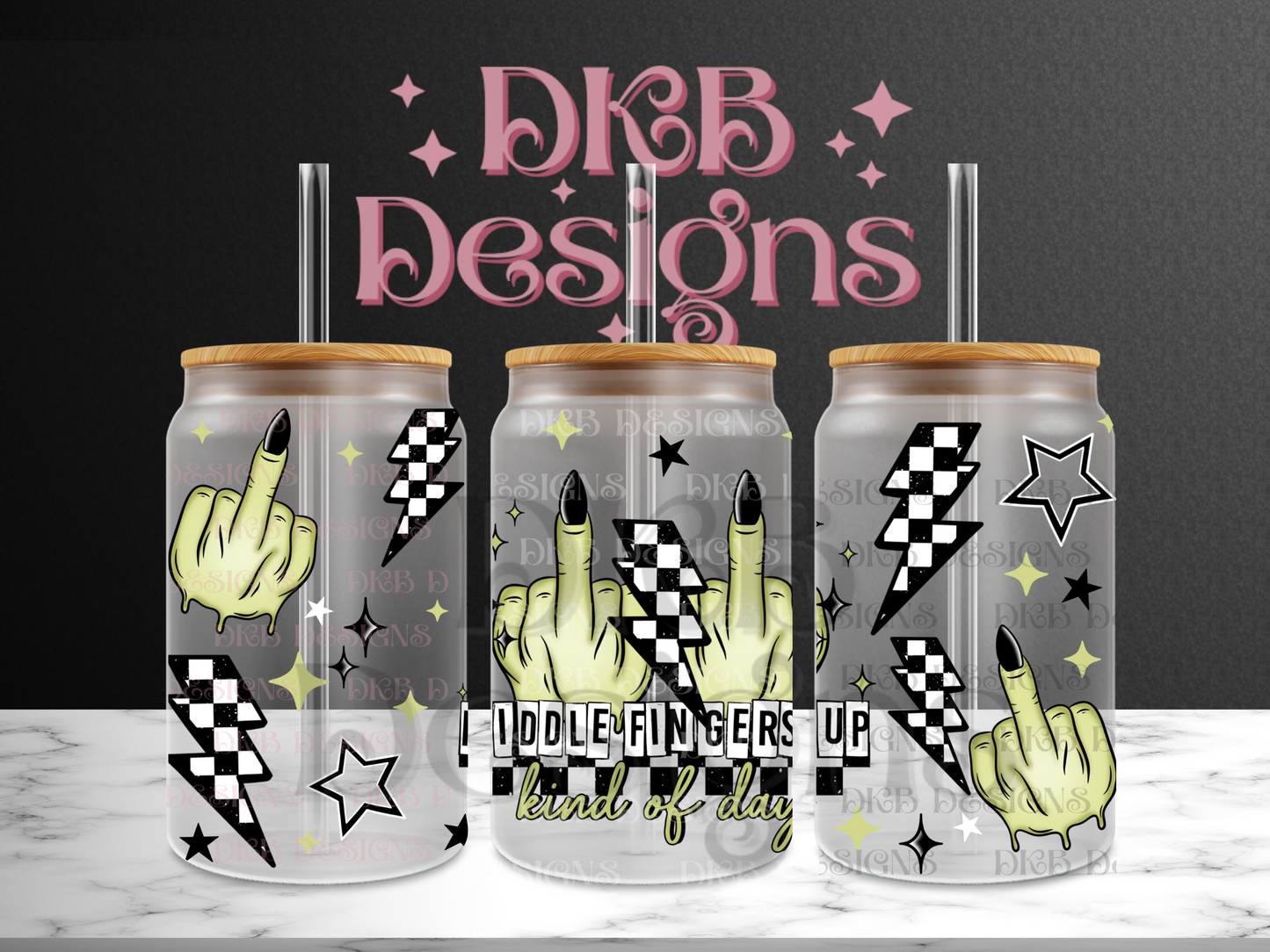 Middle fingers up 16oz glass can UV DTF