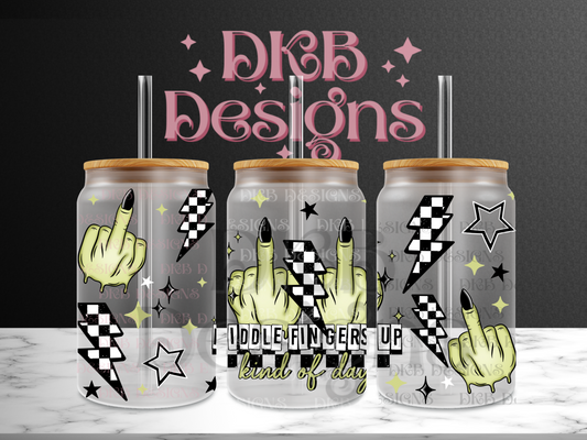 Middle fingers up 16oz glass can UV DTF