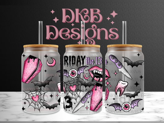 Friday the 13th 16oz glass can UV DTF
