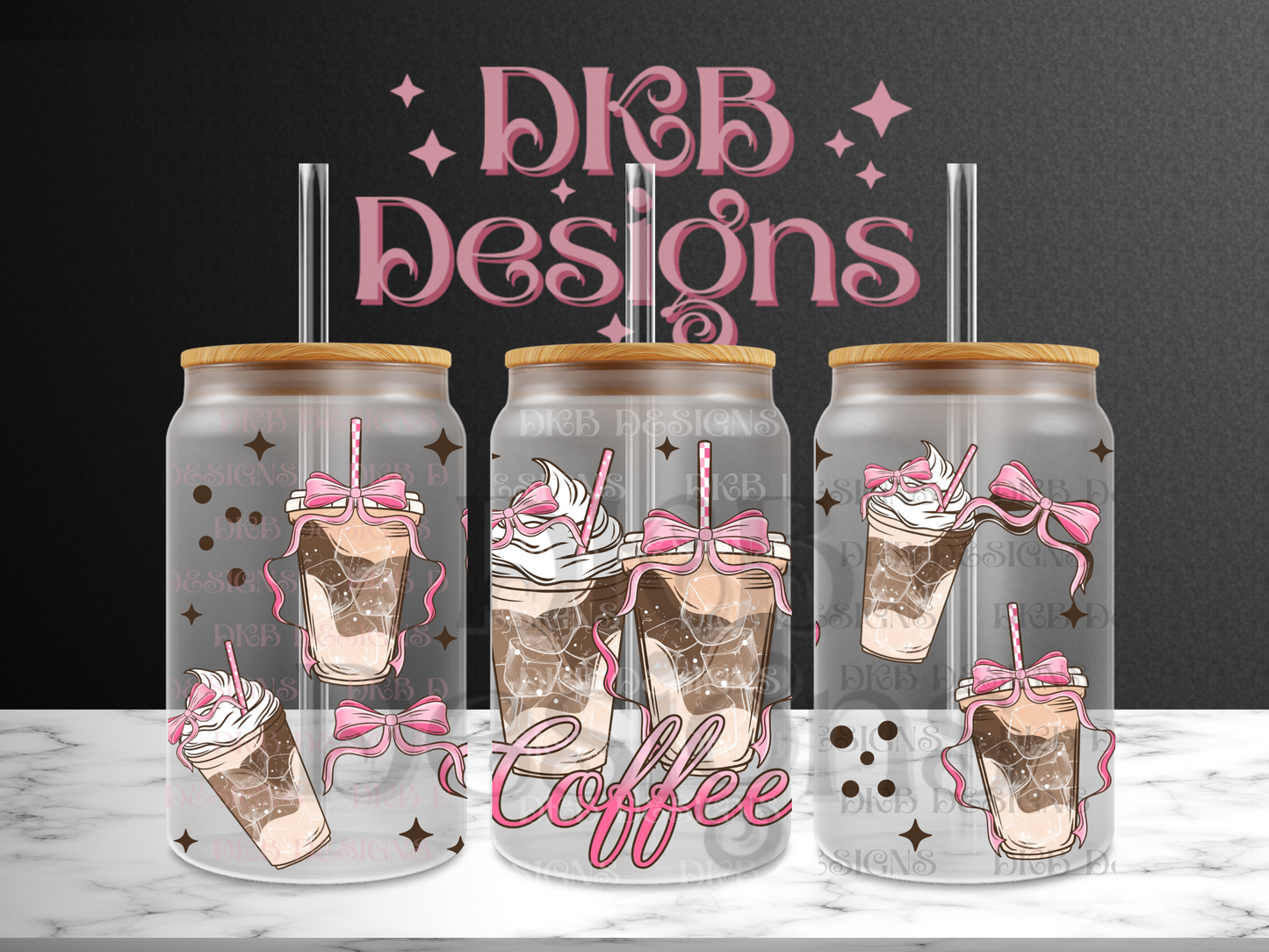 Pink coffee bows 16oz glass can UV DTF