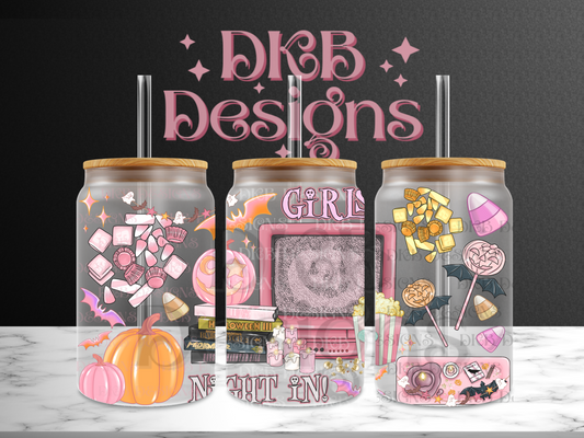 Girls night in 16oz glass can UV DTF