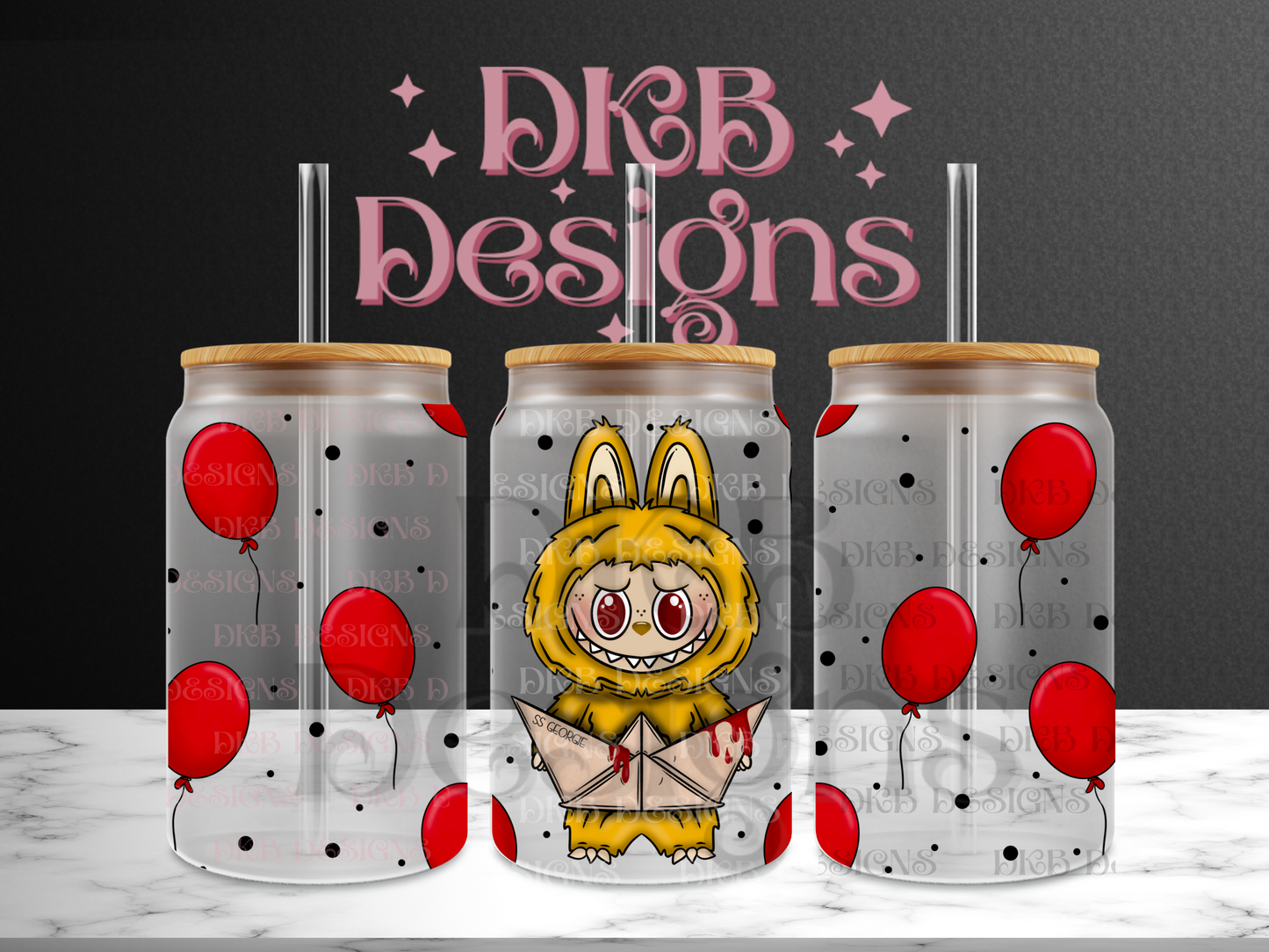 Horror monsters g red eyes 16oz glass can UV DTF