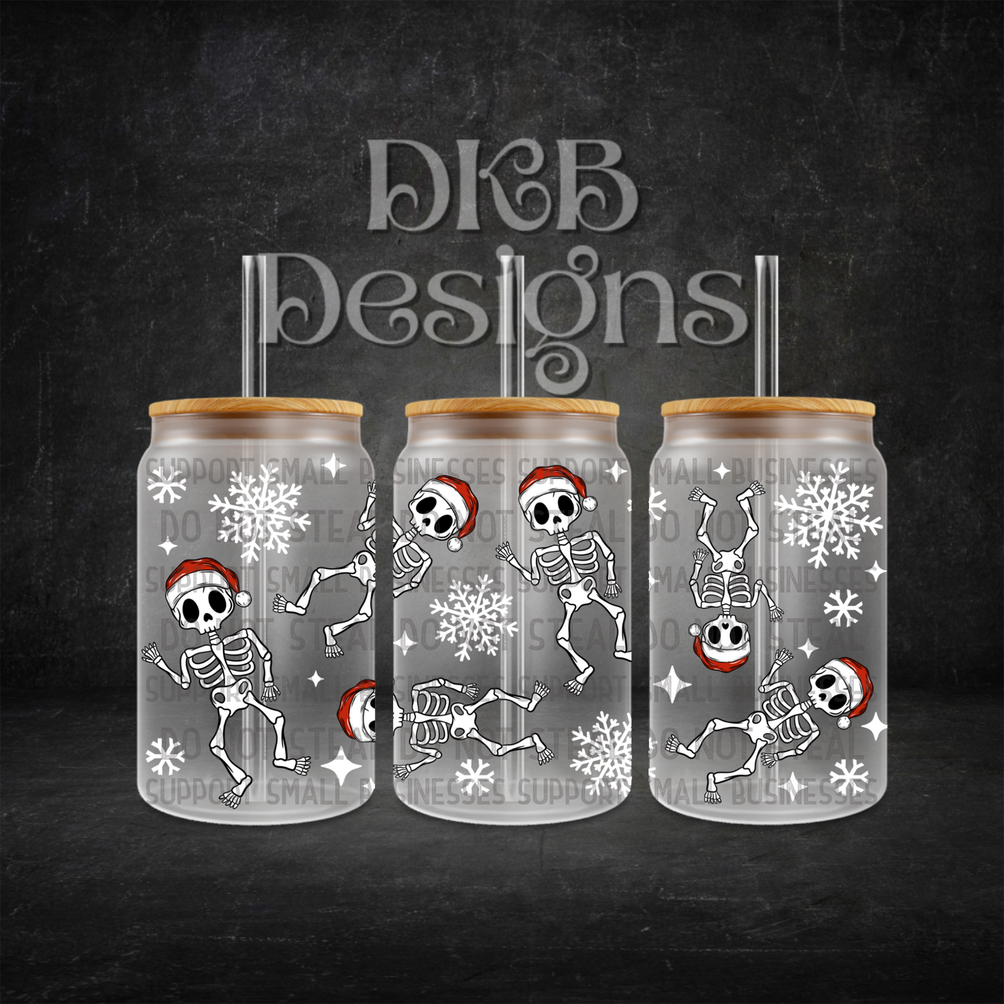 Christmas skellies 16oz glass can UV DTF