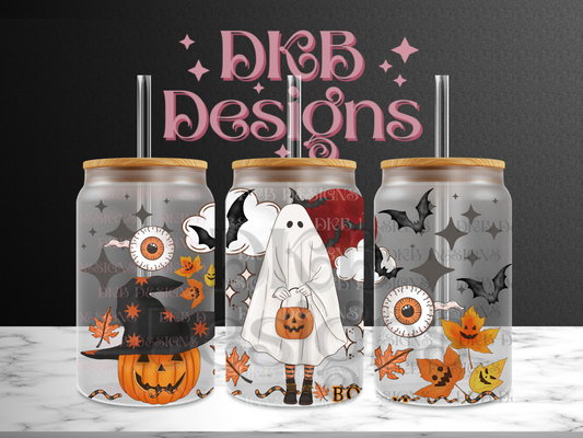 Boo 16oz glass can UV DTF