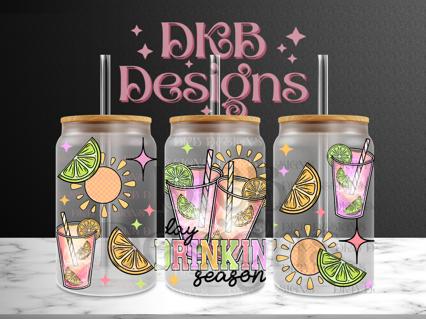 Day drinkin 16oz glass can UV DTF