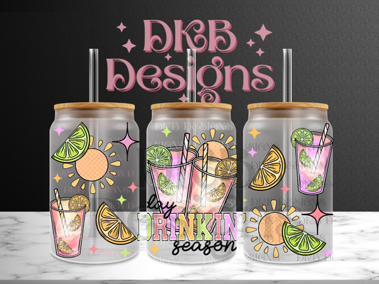 Day drinkin 16oz glass can UV DTF