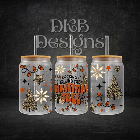 Rockin around 16oz glass can UV DTF