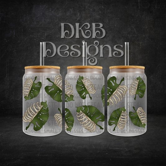 Monstera ribs 16oz glass can UV DTF
