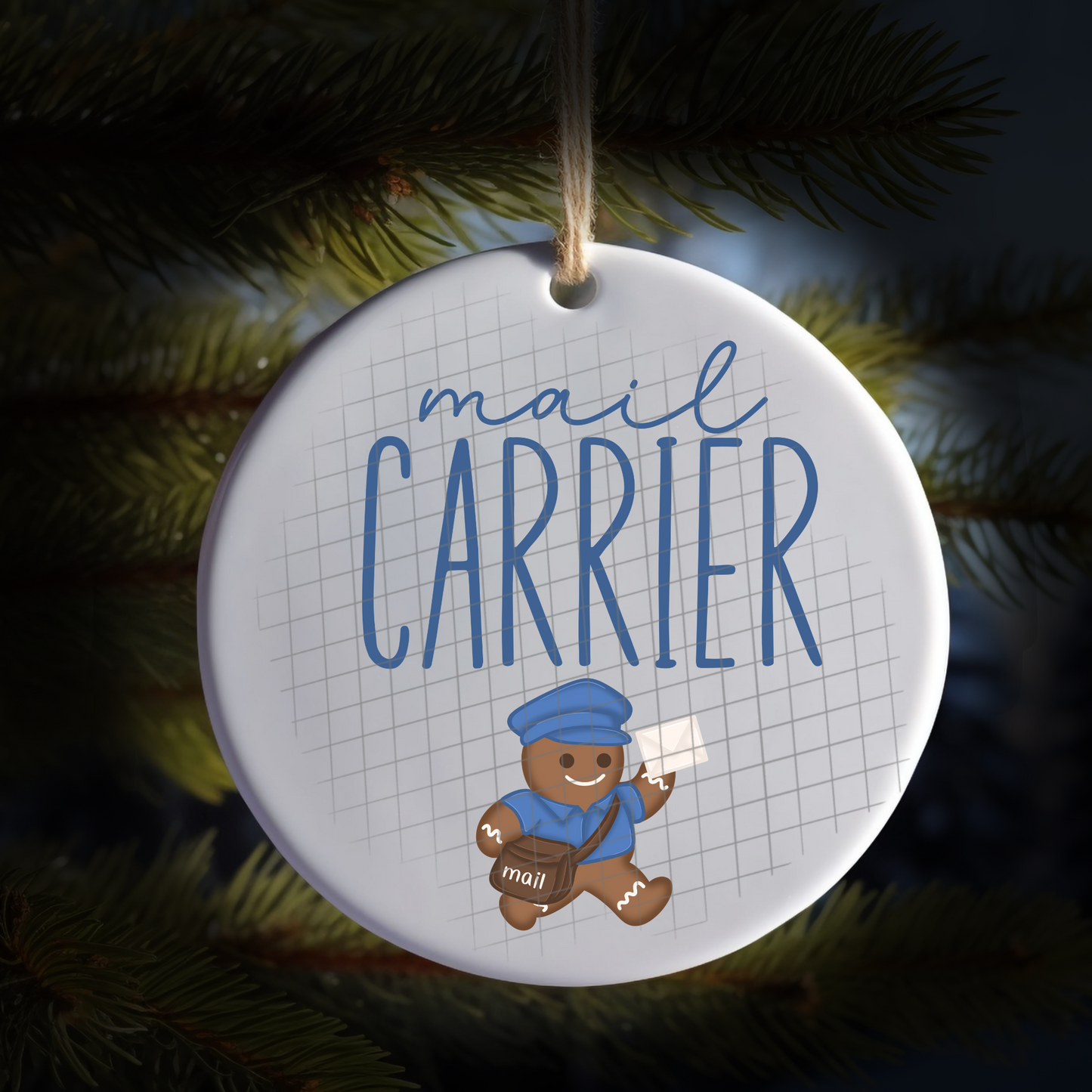 Blue mail carrier gingerbread UV DTF