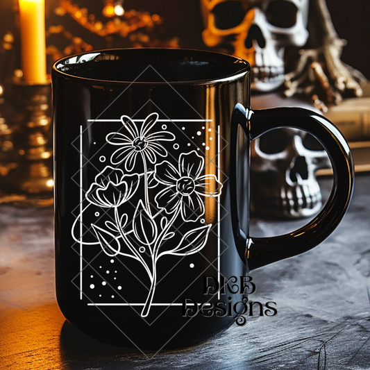 Linework floral white UV DTF